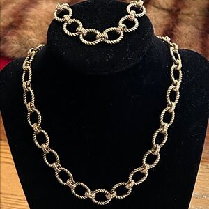 Gold-Tone Twisted Chain Necklace & Bracelet Set